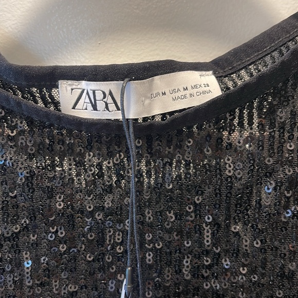 ZWT Zara Black Sequin Mini Dress Size Medium - Picture 2 of 7